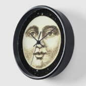 ヴィンテージ満月の顔黒セピア 壁時計 (傾斜)