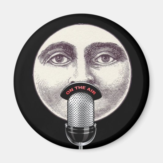 ヴィンテージ満月マイク黒の顔男性 マグネット (正面)