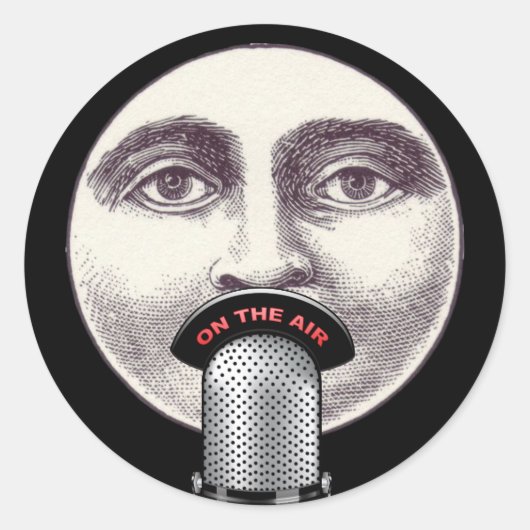 ヴィンテージ満月マイク黒の顔男性 ラウンドシール (正面)