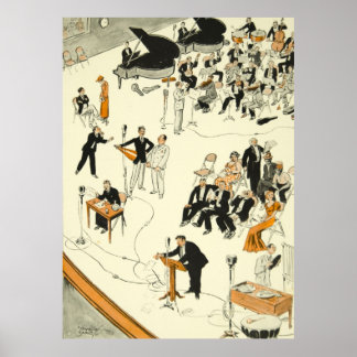 ヴィンテージ漫画のラジオ番組ミュージシャン おもしろい ポスター