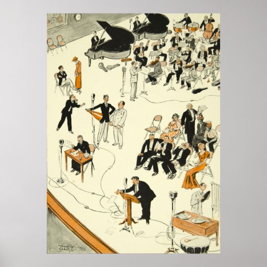 ヴィンテージ漫画のラジオ番組ミュージシャン おもしろい ポスター (正面)