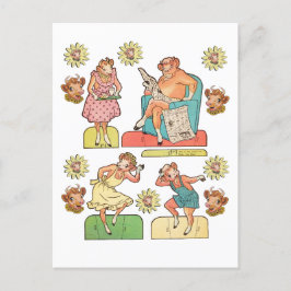 ヴィンテージ漫画の牛のブルファミリー紙人形の切り出し ポストカード