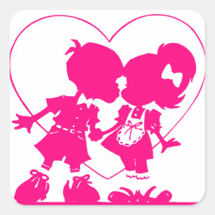 ヴィンテージ漫画スケッチカップルキスをするステッカー スクエアシール