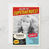 ヴィンテージ漫画スーパーヒーローバースデーパーティーの招待 招待状 (正面)