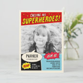 ヴィンテージ漫画スーパーヒーローバースデーパーティーの招待 招待状 (スタンド正面)