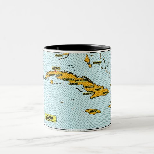 ヴィンテージ漫画ブックキューバの地図 ツートーンマグカップ (中央)
