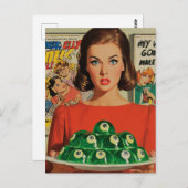 ヴィンテージ漫画ブックスタイル女性と眼球サラダ ポストカード (正面/裏面)