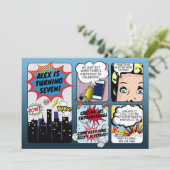 ヴィンテージ漫画ブックスーパーヒーロー誕生日招待状 招待状 (スタンド正面)