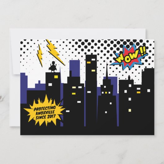 ヴィンテージ漫画ブックスーパーヒーロー誕生日招待状 招待状 (裏面)