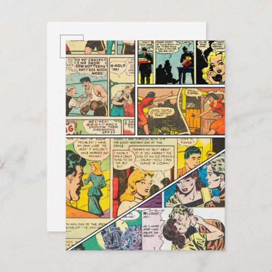 ヴィンテージ漫画レイアウトボクシングジャーナリスト・ロマンス  案内ポストカード (正面/裏面)