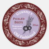 ヴィンテージ漬けビーツ日付カスタム付きラベル濃色 ラウンドシール (正面)