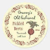 ヴィンテージ漬けビーツ日付キャニングラベルV2 ラウンドシール (正面)