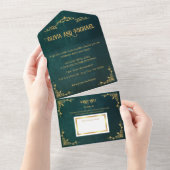 ヴィンテージ濃い緑 オールインワン招待状 (貼ってはがせる)