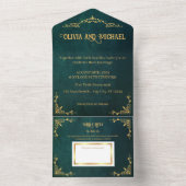 ヴィンテージ濃い緑 オールインワン招待状 (内側)