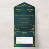 ヴィンテージ濃い緑 オールインワン招待状 (内側)