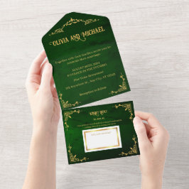 ヴィンテージ濃い緑 オールインワン招待状