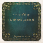 ヴィンテージ濃い緑 スクエアペーパーコースター (正面)