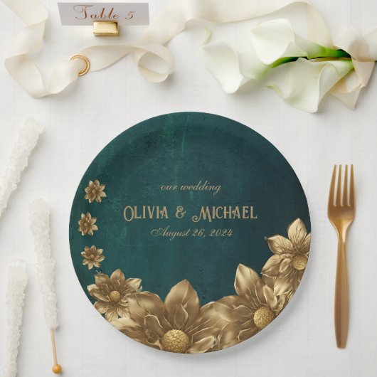 ヴィンテージ濃い緑 ペーパープレート (ウェディング)