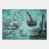 ヴィンテージ灯台と船舶 ラッピングペーパーシート (正面2)