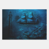 ヴィンテージ灯台と船舶 ラッピングペーパーシート (正面)