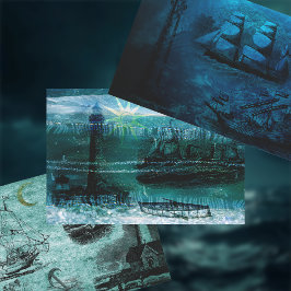 ヴィンテージ灯台と船舶 ラッピングペーパーシート