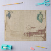 ヴィンテージ灯台と魚の切り離 薄葉紙 (クラフト)