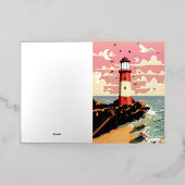 ヴィンテージ灯台 箔グリーティングカード (外側レイダウン)