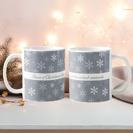 ヴィンテージ灰色と白の雪パーソナライズされた片 コーヒーマグカップ