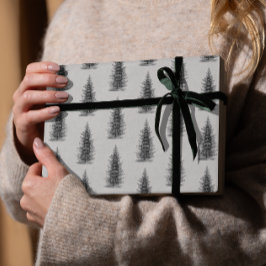 ヴィンテージ灰色のミニマルトウヒの陽気なクリスマス ラッピングペーパー