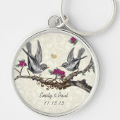 ヴィンテージ灰色の鳥の梅結婚の花のキーチェーン キーホルダー (正面)