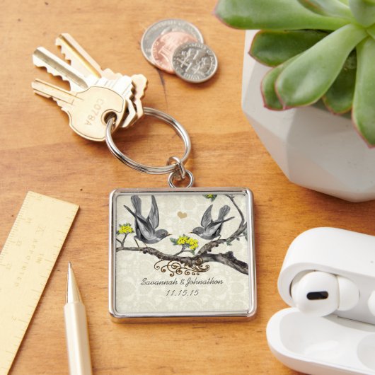ヴィンテージ灰色の鳥の梅結婚の花のキーチェーン キーホルダー (デスク)