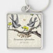 ヴィンテージ灰色の鳥の梅結婚の花のキーチェーン キーホルダー (正面)
