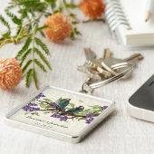 ヴィンテージ灰色の鳥の黄色結婚い花のキーチェーン キーホルダー (側面)