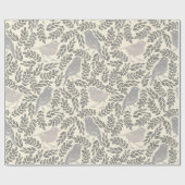 ヴィンテージ灰色の鳥炭葉模様 ラッピングペーパー (フラット)