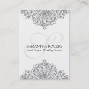 ヴィンテージ灰色フローラオーナメント 名刺