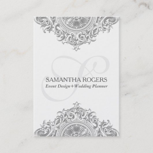 ヴィンテージ灰色フローラオーナメント 名刺 (正面)