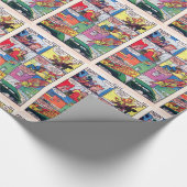 ヴィンテージ炎のスーパーヒーローの漫画本の悪人 ラッピングペーパー (角)