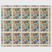 ヴィンテージ炎の漫画本のスーパーヒーロー車の追跡 ラッピングペーパー (フラット)