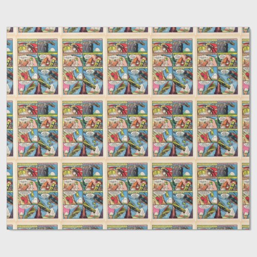 ヴィンテージ炎の漫画本のスーパーヒーロー車の追跡 ラッピングペーパー (フラット)