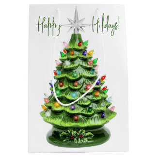 ヴィンテージ点灯式セラミッククリスマスツリー抱き枕 ミディアムペーパーバッグ