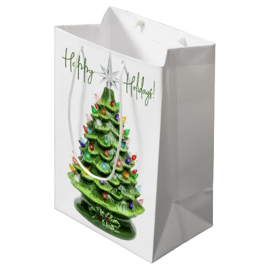 ヴィンテージ点灯式セラミッククリスマスツリー抱き枕 ミディアムペーパーバッグ (正面アングル)