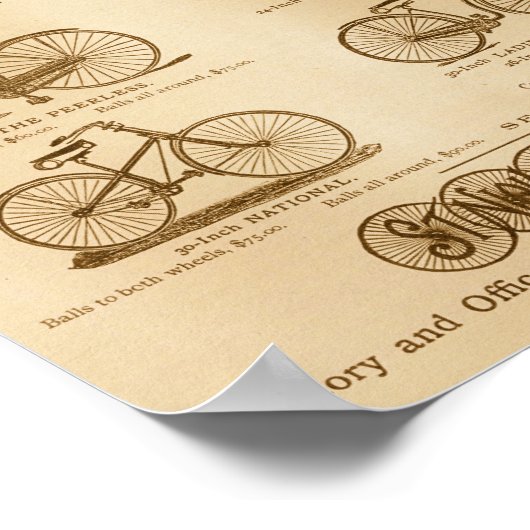 ヴィンテージ無双の自転車とアートポスター ポスター (角)
