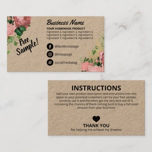 ヴィンテージ無料サンプルの材料ありがとう 名刺 (正面/裏面)