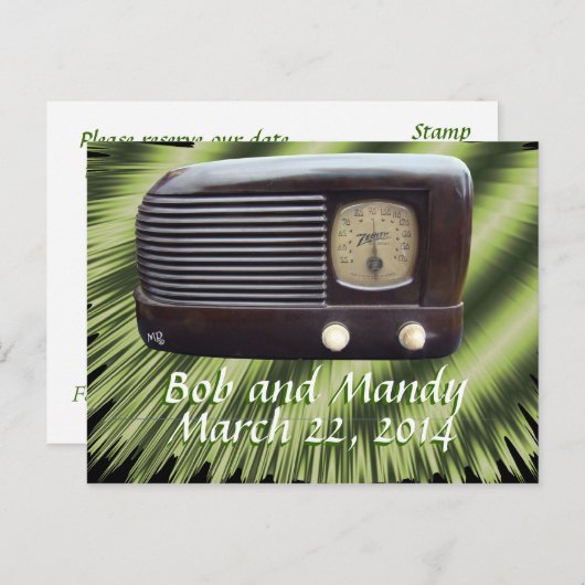 ヴィンテージ無線招待状カスタマイズ 案内ポストカード (正面/裏面)
