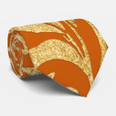 ヴィンテージ焼きオレンジと金ゴールドのパタ葉ーン ネクタイ (ロール)
