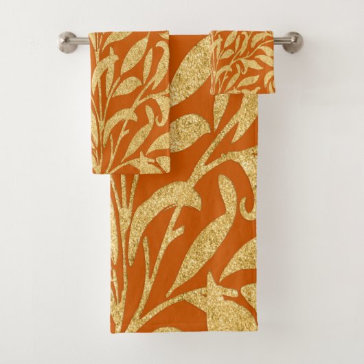 ヴィンテージ焼きオレンジと金ゴールドパターン バスタオルセット (インサイチュ)