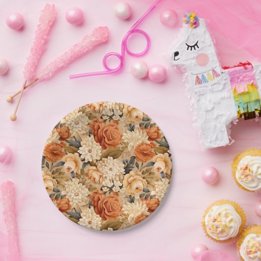 ヴィンテージ焼きオレンジタンベージュ ペーパープレート (パーティー)