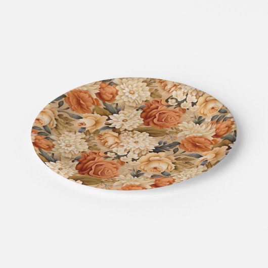 ヴィンテージ焼きオレンジタンベージュ ペーパープレート (アングル)