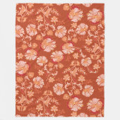 ヴィンテージ焼きオレンジフローラ フリースブランケット (正面)