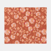 ヴィンテージ焼きオレンジフローラ フリースブランケット (正面(横))